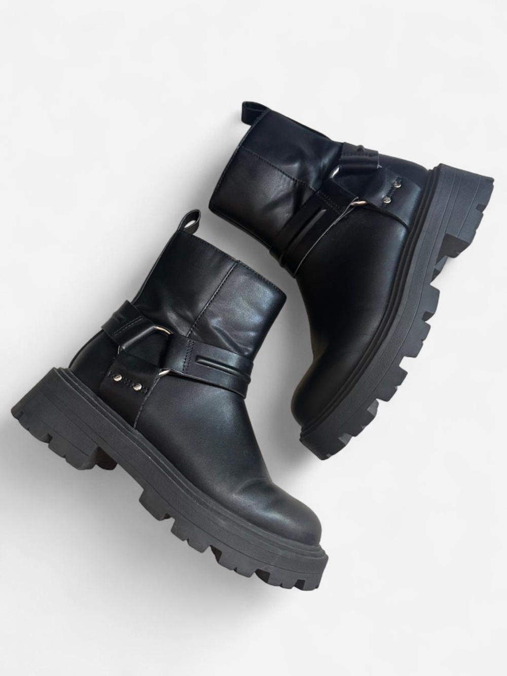 Primark Black Platform Lug Strap Ankle Boots
